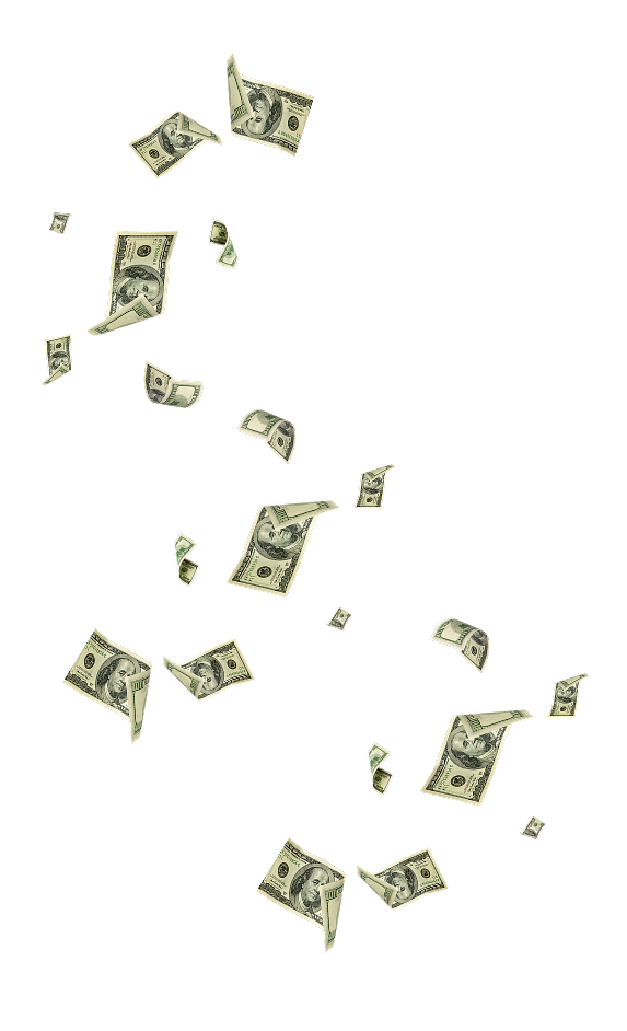 Money bills scattered across the air