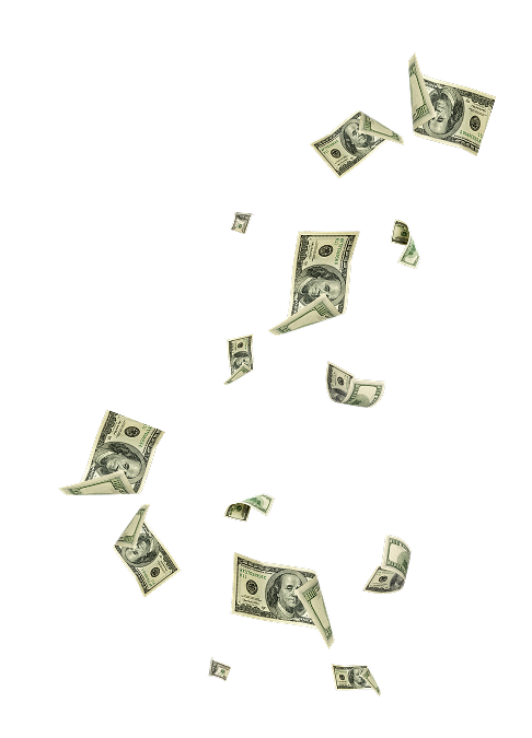 Money bills scattered across the air